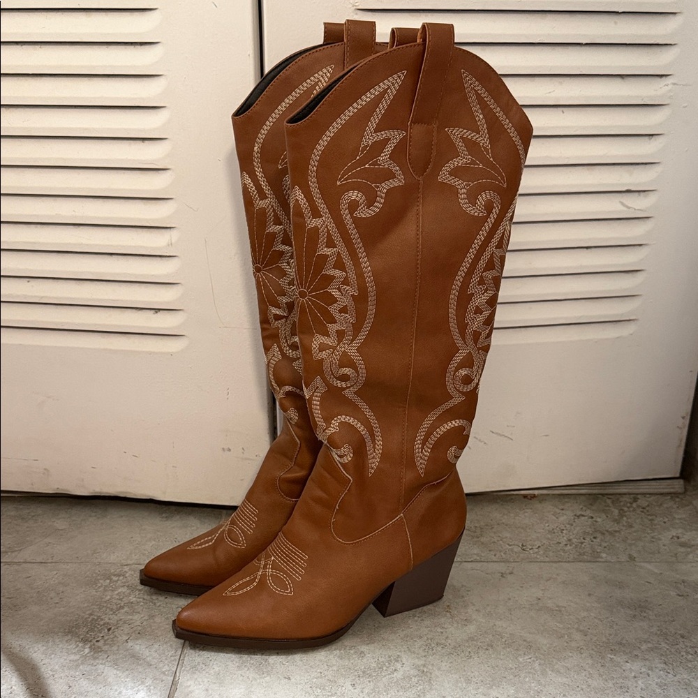 Brown Western Embroidered Women's Cowboy Boots #0… - image 1